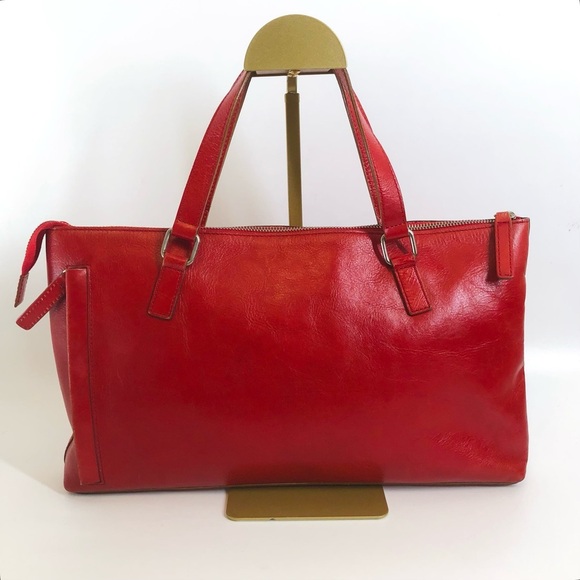 Club Monaco Red Leather Portfolio Tote - Picture 1 of 15
